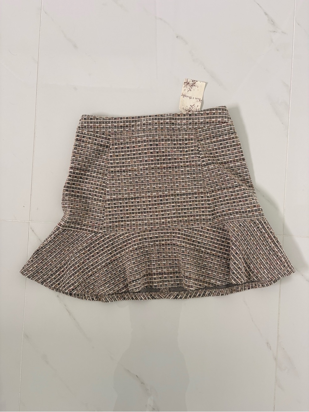 Hem & Thread Brown Multi-Tone Tweed Flared Mini Skirt